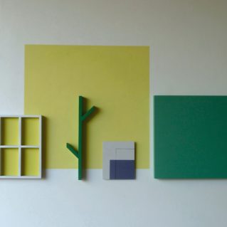 Iler Melioli, Un rifugio segreto nel mio giardino 2016 Installazione site specific, acrilici su intonaco, legno e alluminio cm 125x70x4