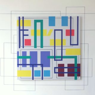 Iler Melioli, 2019 installazione, poliacrilici su PVC e fili di gomma, cm 100x100 + estensione variabile