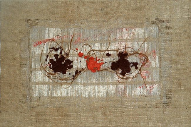 Salvatore Emblema, 2004 Terre colorate su tela di tuta, 60x40cm