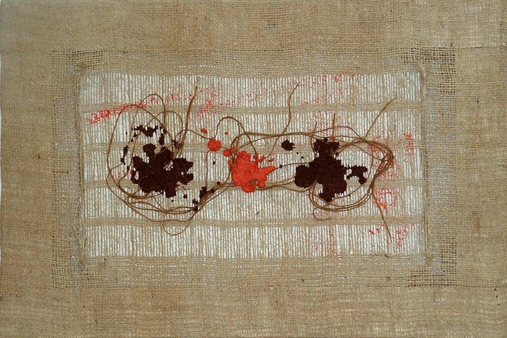 Salvatore Emblema, 2004 Terre colorate su tela di tuta, 60x40cm
