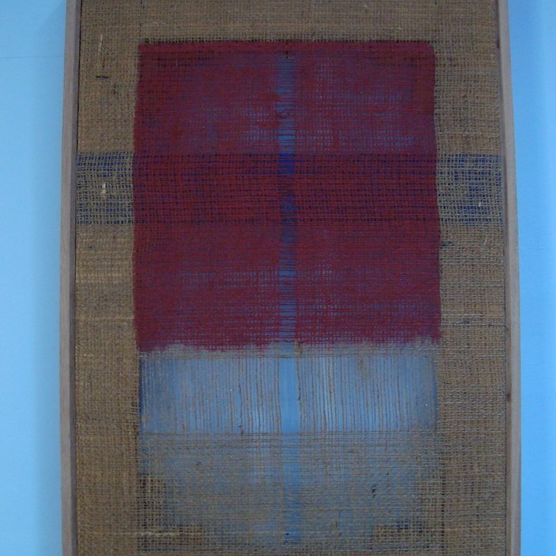 Salvatore Emblema, 1974, detessitura, tecnica mista su tela di juta, cm 40x60