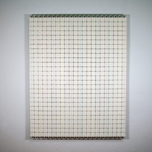 Tamara Repetto, 2019, olfactory waffles, plexiglass, alluminium, silk threads, 102x79x2cm