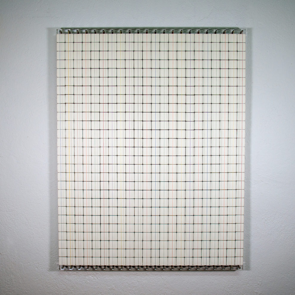 Tamara Repetto, 2019, olfactory waffles, plexiglass, alluminium, silk threads, 102x79x2cm